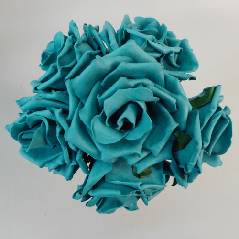 Colourfast Foam Roses Large Teal 6 Pack 22cm Foam Flowers